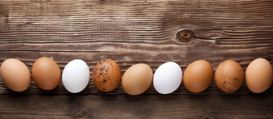 Canvas Print - Wooden background panel displaying eggs with plenty of copy space image