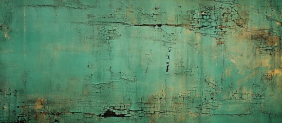 Grunge texture abstract background with adhesive tape scraps on an old green metal panel creating a unique copy space image