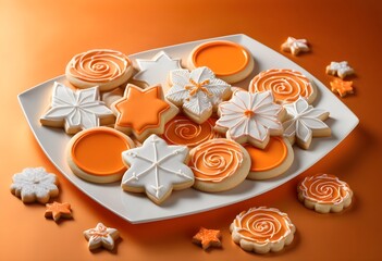 Wall Mural - National sugar cookie day with a lot cookies are holding in plates onto the table behind luxrious view 