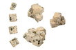 Blue cheese cubes isolated on a white background.