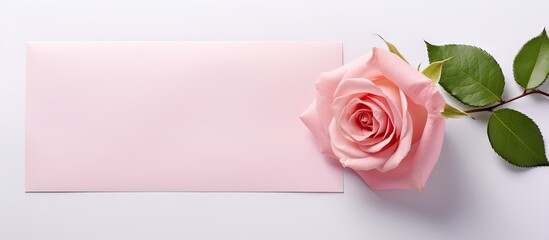 Wall Mural - A pink rose design with an envelope perfect for a greeting card Featuring ample copy space image