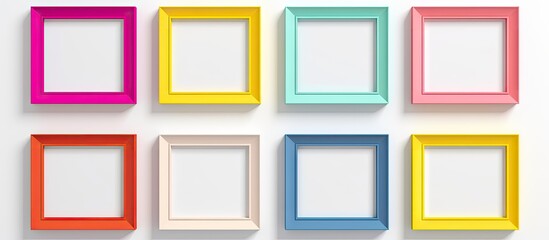 Sticker - A set of colorful photo frame templates placed on an isolated background with a clipping path creating a simple plastic border for your design Perfect for adding images or text Copy space image