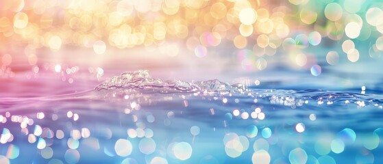 Bright summery background with blurred blue bokeh lights, perfect for summer holiday designs Abstract blur light on sea and ocean, clear water close up colorful background.