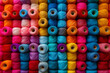 Close up Sewing threads multicolored background, Threads in a tailor textile fabric.
