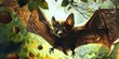 fruit bat flying in the afternoon among a fruit orchard