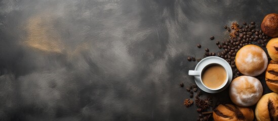 A stone background provides ample space for your text alongside a delicious spread of coffee and poppy seed buns