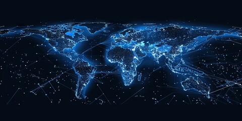 Wall Mural - glowing world map on black background
