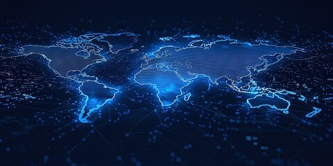Wall Mural - glowing world map on black background