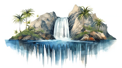 Poster - Fan-shaped waterfalls watercolor