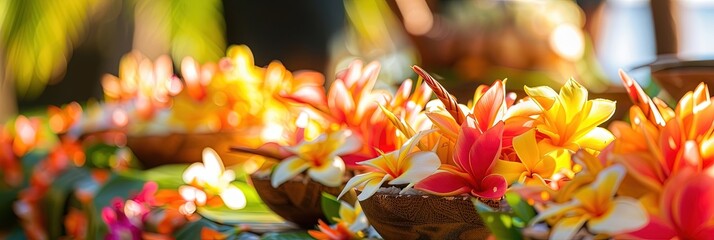 Hawaiian luau concept with tropical decorations and cultural tradition