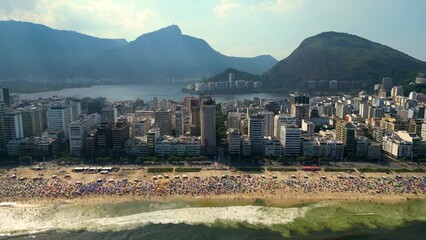 Wall Mural - Crowded Ipanema Beach Aerial View in Rio de Janeiro