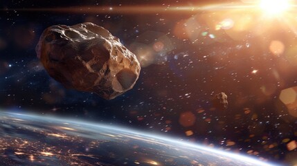 Wall Mural - a massive asteroid is hurtling through the vast expanse of space coming close to our beloved planet 