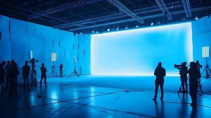 Vibrant Blue Lit Cyclorama Studio Setting for Creative Production