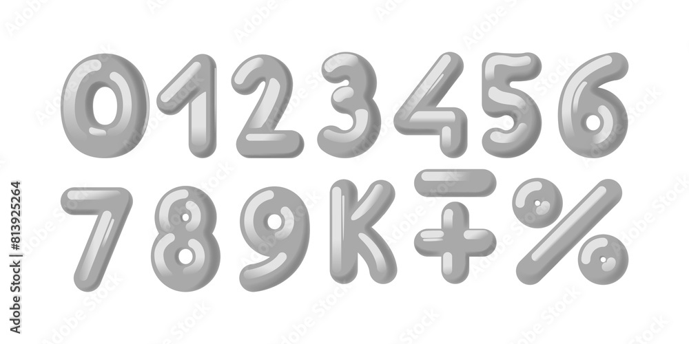 3d Numerals Math Vector Set Of 3d Metallic Numerals And Common Mathematical Symbols ...