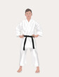 Karateka in a kimono with a black belt. Sport courage concept. Vector illustration design