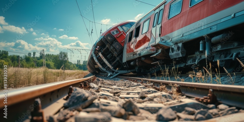 Accident on the railway tracks, the train went off the rails, tragedy ...
