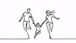 Simple continuous line drawing of a family joyfully running together