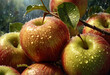 Rain waters on organic apples. Generative AI