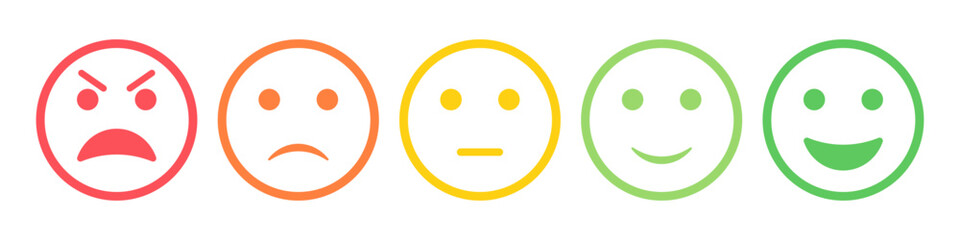 Aufkleber - Rating emoji set for customer feedback or product experience in colorful strokes style. Excellent, good, neutral, bad and very bad emojis. Flat icon set of rating and feedback emojis icons in colored.