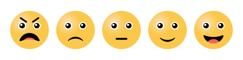 Aufkleber - Rating Emojis set in yellow color. Feedback emoticons collection. Excellent, good, neutral, bad and very bad emojis. Flat icon set of rating and feedback emojis icons in yellow color.