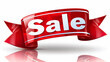 A vibrant red sale sign placed against a clean white background