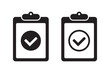 Approval check mark icon, clipboard with checkmark icon.