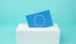 EU election, ballot box, european union flag, blue and yellow stars, citizens of Europe voting Parliament
