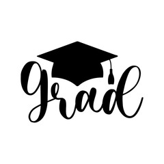 Graduation grad typography clip art design on plain white transparent isolated background for card, shirt, hoodie, sweatshirt, apparel, tag, mug, icon, poster or badge