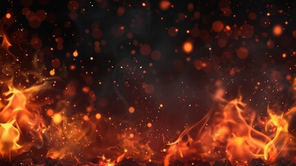 Wall Mural - smoke and flame background with fire spark overlay. grill heat in cloud isolated transparent modern.