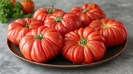 Wall Mural -   A plate full of tomatoes and parsley on one side, and more tomatoes on the other