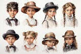 Fototapeta Psy - Portraits of girls and boys in the American style of the late 19th century. Set of portraits