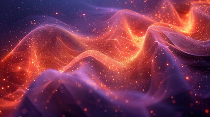 Wall Mural -  A digital illustration of an orange and purple waves on blue backdrop with stars above it