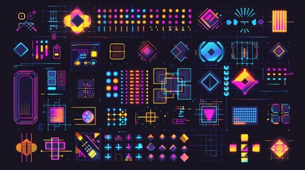 Wall Mural - Colorful abstract shape and grid design for Y2K. Simple geometric forms and symbols. Retro futuristic collection for 2000s and brutalist style designs. Funky psychedelic elements.