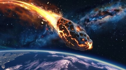 Wall Mural - a massive asteroid hurtles through space towards our beloved planet earth posing a potential threat 