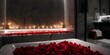 Romantic Ambiance: Bathroom Decorated with Rose Petals and Candles. Concept Romantic Ambiance, Bathroom Decor, Rose Petals, Candles,