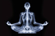 X-ray woman doing yoga lotus position. Stress, mindfulness, tranquility and relaxation, state of mind wellness health concept