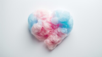 Wall Mural - Soft, heart-shaped cotton candy in pink and blue on a light background, symbolizing sweetness and love.