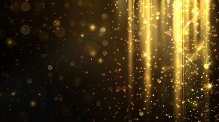 Wall Mural - the image depicts a vertical gold flare against a black background. there are golden glow sparkles a