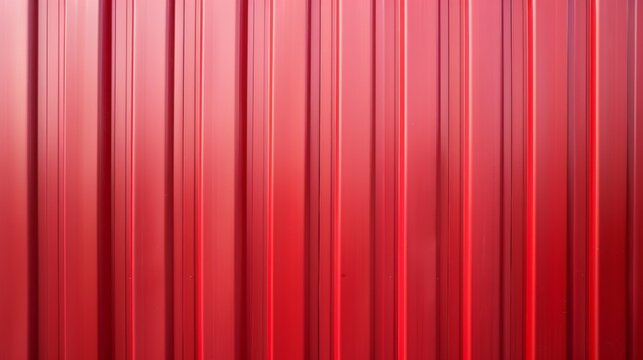 Red corrugated sheet metal. Roof texture background. Steel wall pattern. Container made of iron panels. Ribbed fence for the house used in construction.