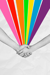 Canvas Print - Vertical photo collage of people hands shake bonding feelings lgbt rainbow propaganda concept community isolated on painted background