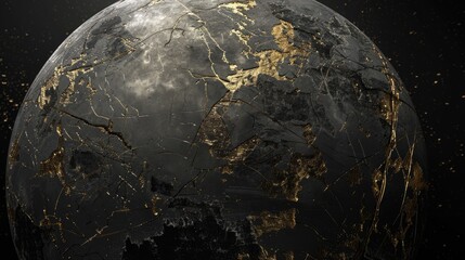 Wall Mural - a dynamic 3d rendering showcases abstract art featuring a damaged spherical earth like planet moon o
