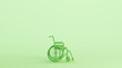 Green hospital wheelchair assistance disability awareness health care mobility mint background side view 3d illustration render digital rendering