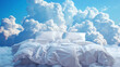 © Natalia - A dreamy scene depicting a plush white bed with soft pillows enveloped by fluffy clouds under a blue sky.