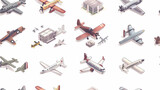 Fototapeta  - Aviation Themed Tiles: Flat Design Icons Capturing the Spirit of Flight   Ideal for Plane Enthusiast Dads with a Passion for Aviation   Flat Illustration Concept