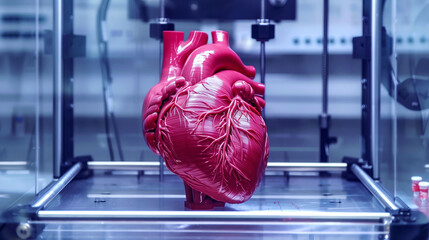 Sticker - A highly detailed model of a human heart showcased in a controlled laboratory environment.