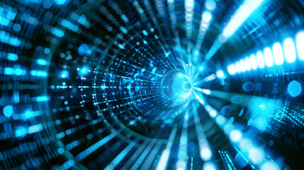 Sticker - Futuristic blue tunnel with lights and digital dots, symbolizing high-speed data or cyber technology.