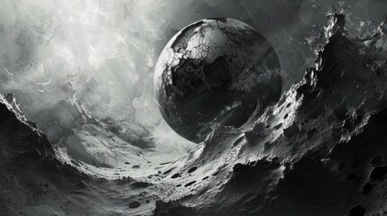 a captivating 3d render of abstract black and white art showcases a monochrome background featuring 