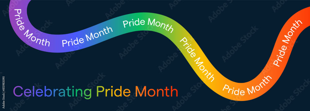 Pride Month Banner With Rainbow Gradient Ribbon Background. Celebrating ...