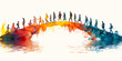 © Мария Фадеева - People crossing a colorful bridge over water, symbolizing connection and diversity.