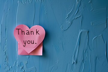 Wall Mural - A vibrant blue background sets the stage for a pink heart-shaped sticky note bearing the words 